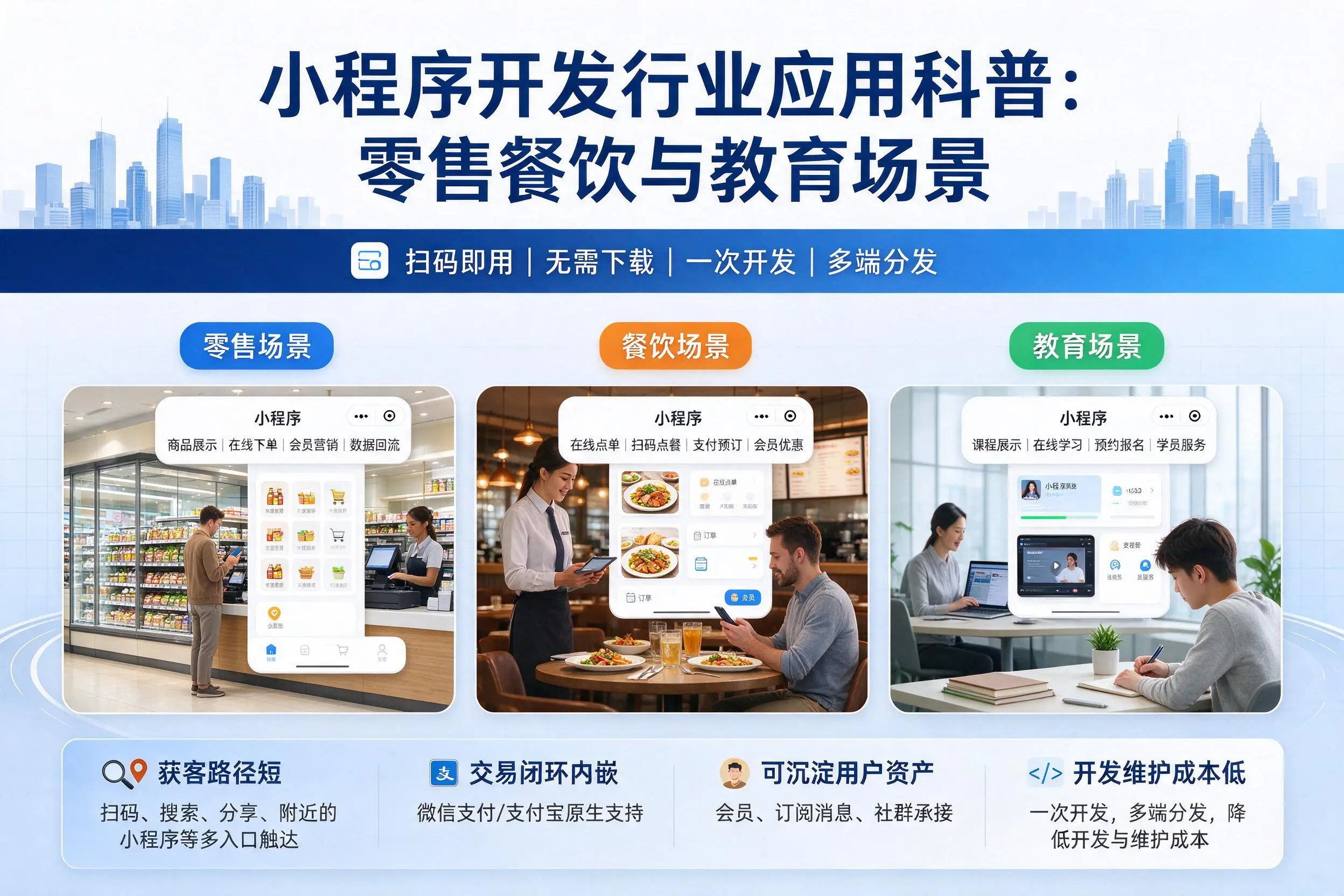 胡杨河小程序开发行业应用科普:零售餐饮与教育场景