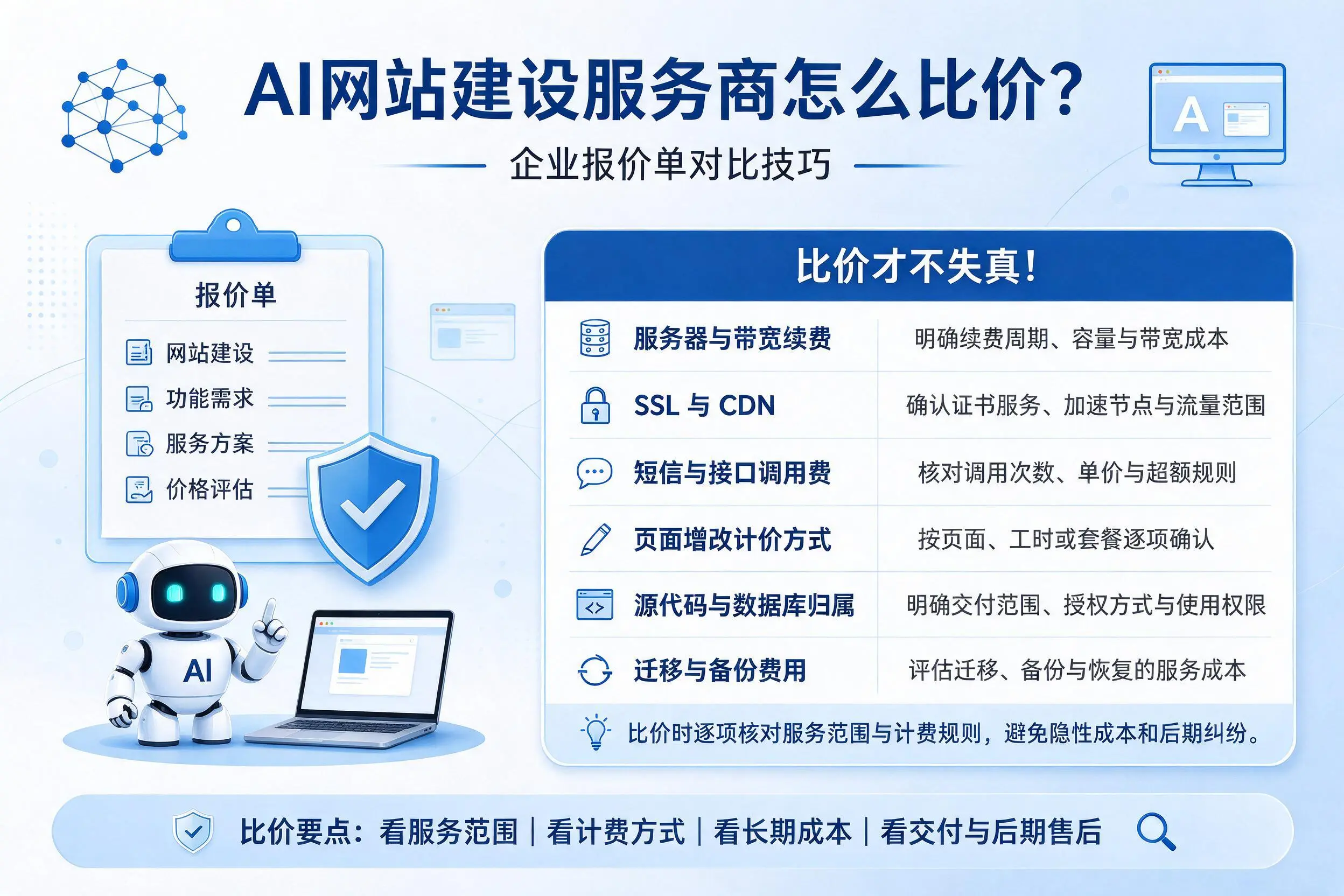 AI网站建设服务商怎么比价?胡杨河企业报价单对比技巧