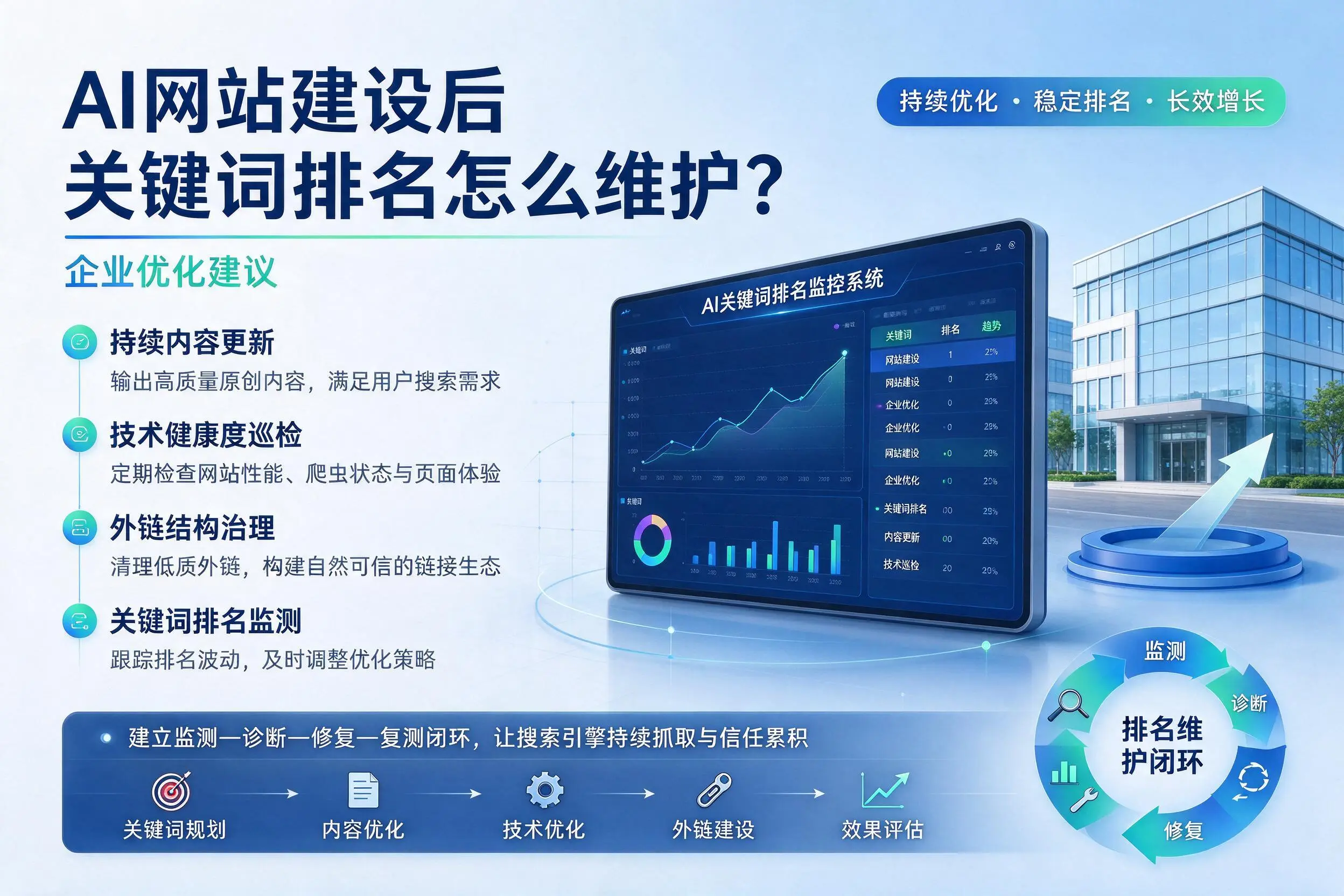 AI网站建设后关键词排名怎么维护？胡杨河企业优化建议