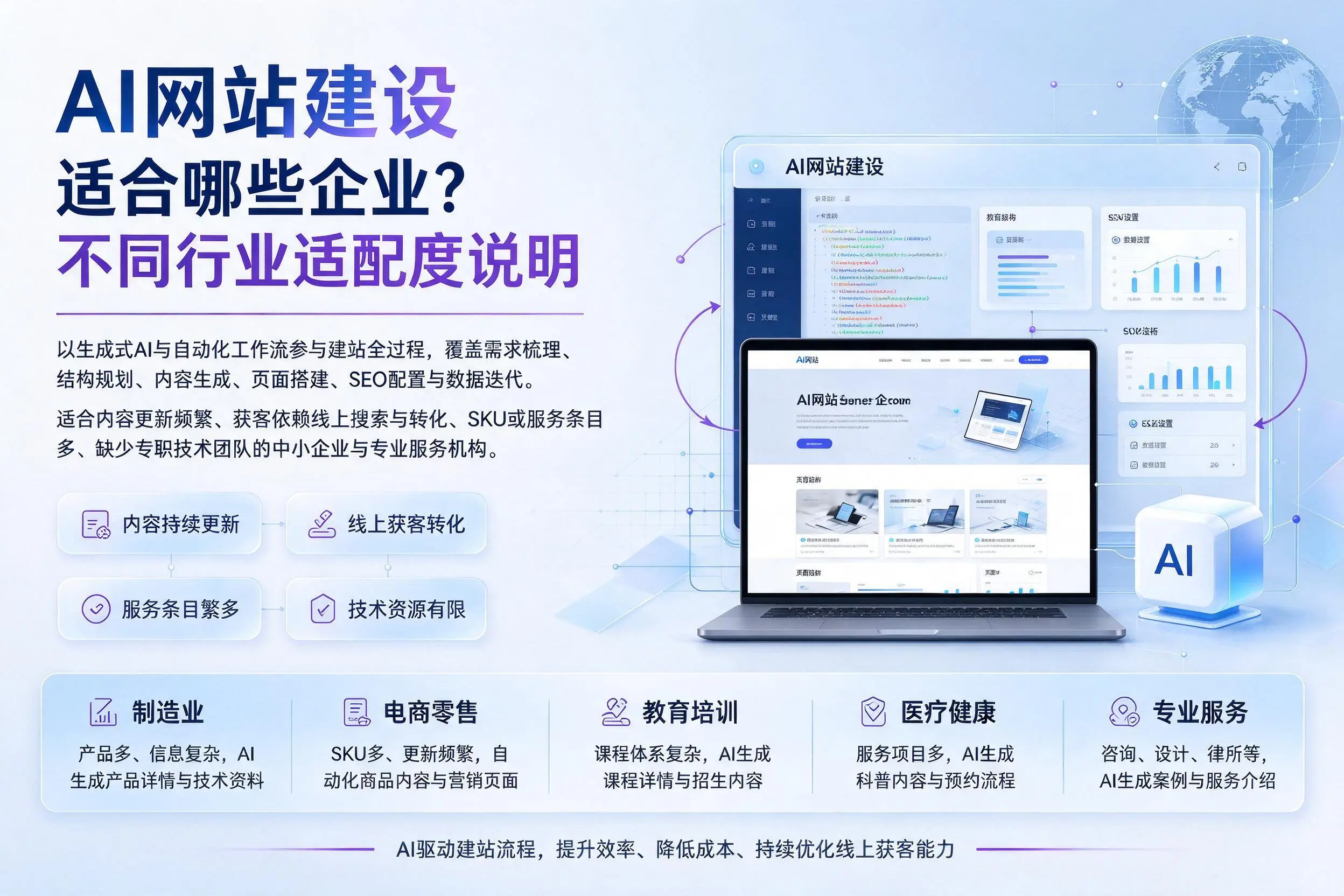AI网站建设适合哪些企业？胡杨河不同行业适配度说明